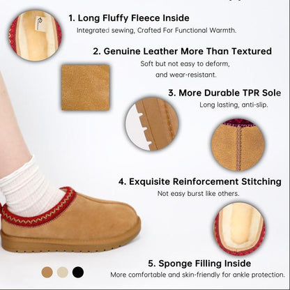 RELVANZO Women's Braided Leather Outdoor Suede Slippers Mini Platform Boots with Fluffy